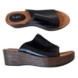 BOC Black Faux Leather Slip On Mules Clogs Women’s 9 Classic Fall Platform Shoes